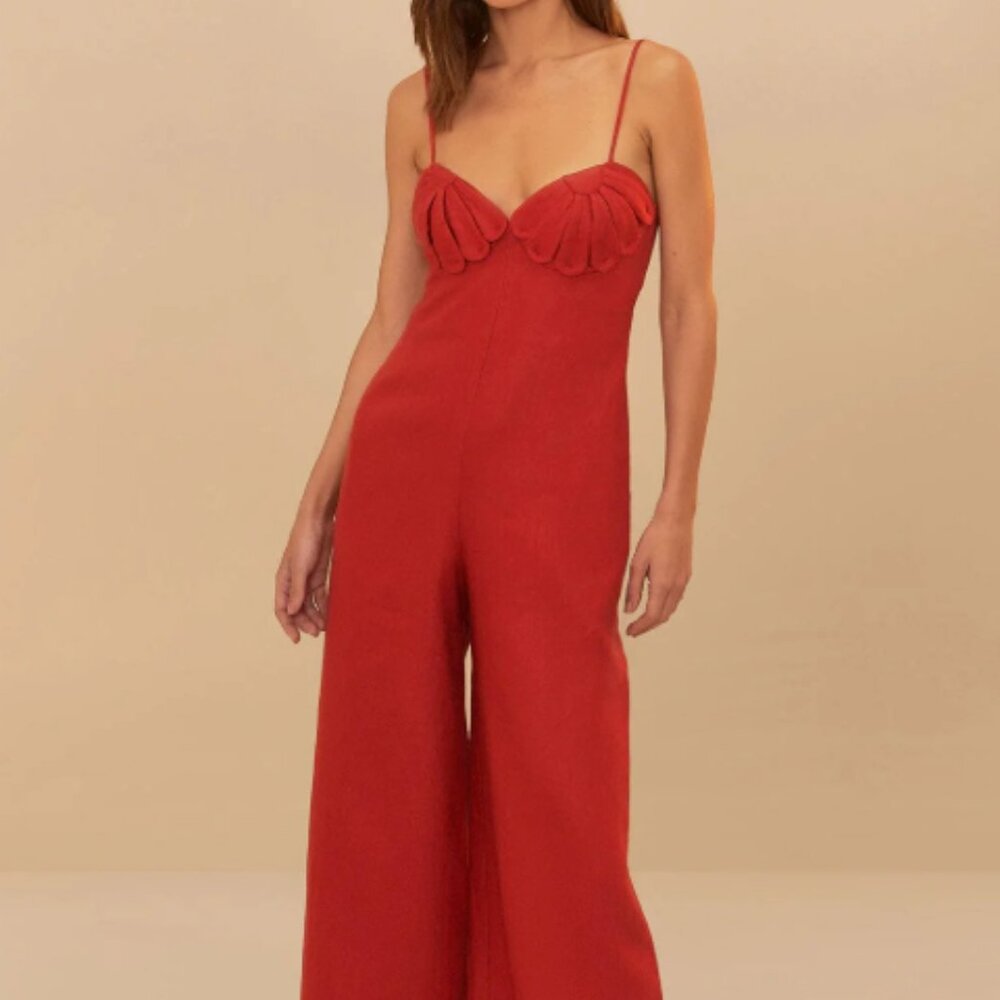 FARM Rio Red Sculpted Bust Wide-Leg Jumper